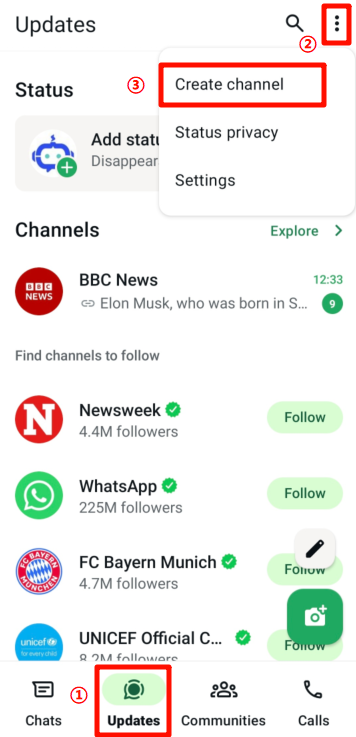 Tạo WhatsApp Channel - bước 1