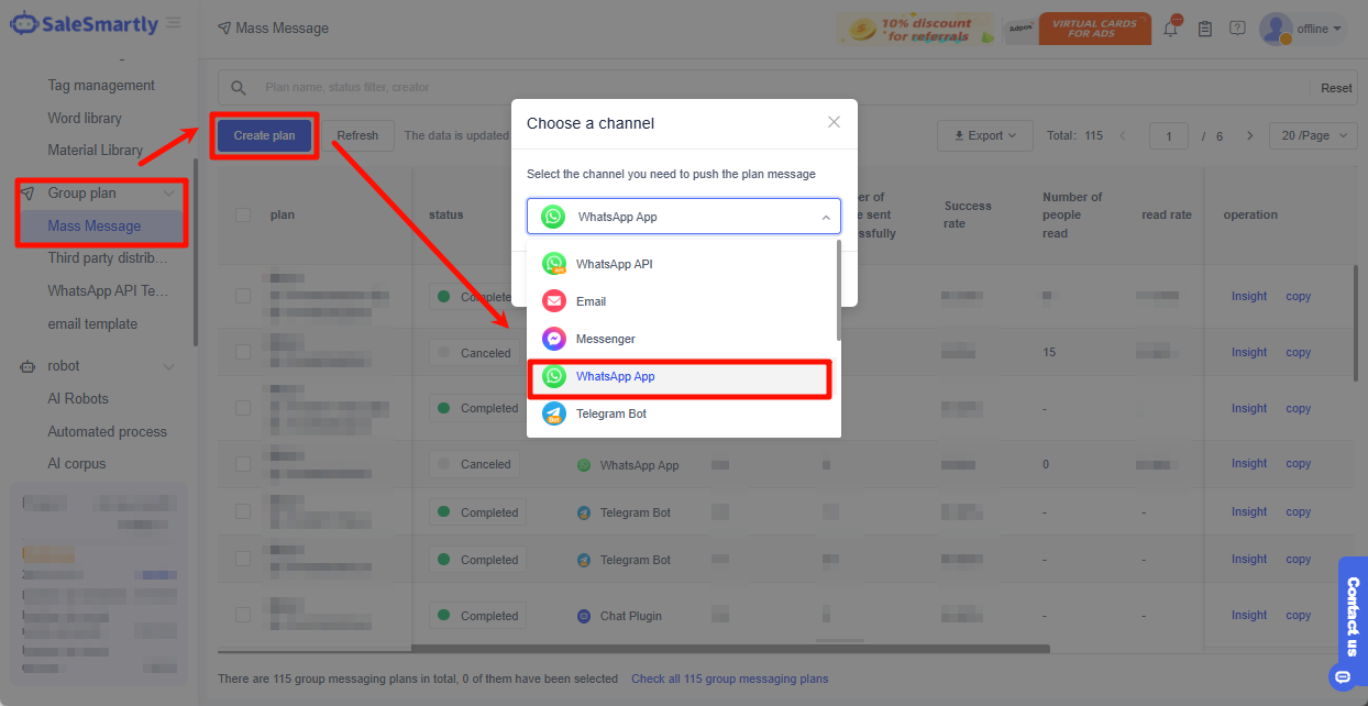 Chọn tin nhắn phát sóng WhatsApp
