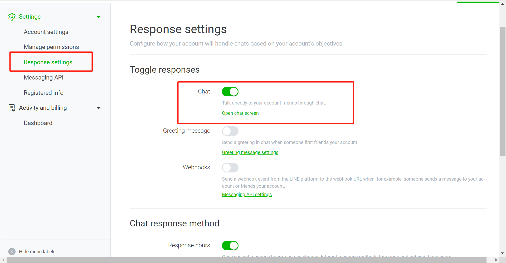 Chế độ Chat LINE