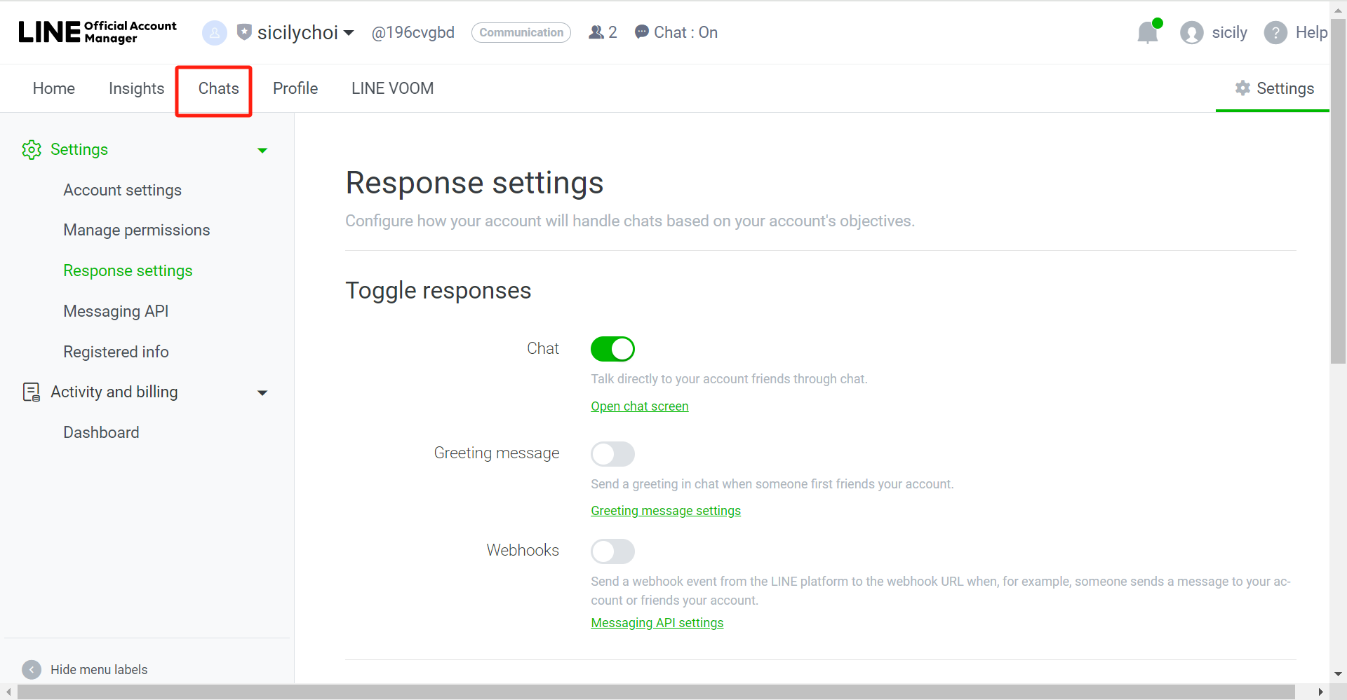 Chế độ Chat LINE