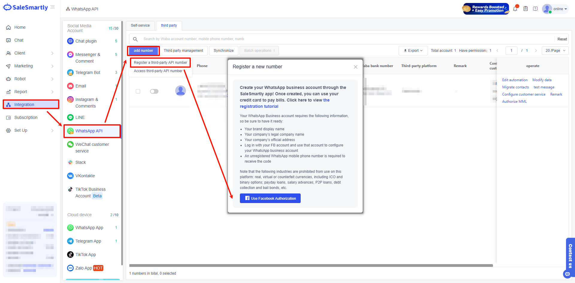 Đăng ký một tài khoản API WhatsApp trực tiếp thông qua SaleSmartly