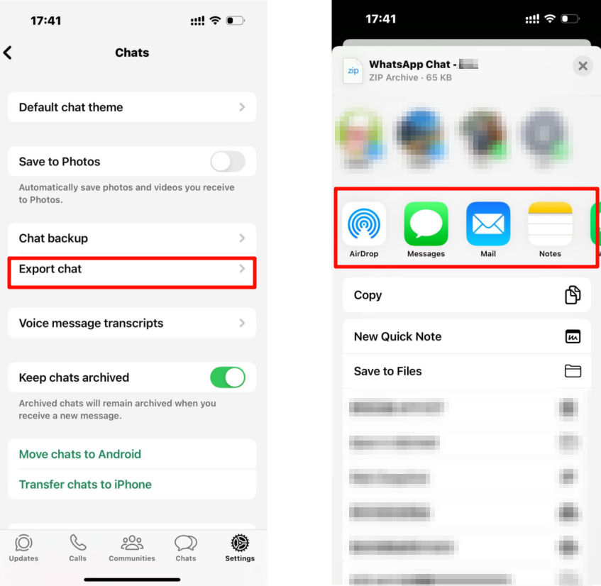 Xuất thông tin trò chuyện WhatsApp