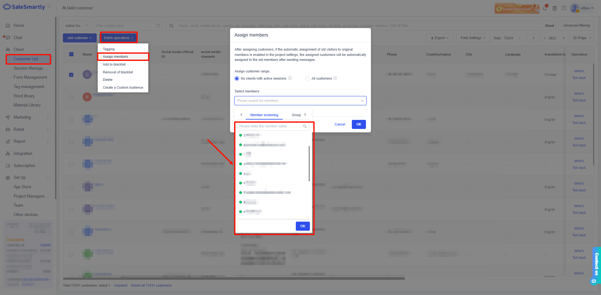 Gán lại khách hàng cho thành viên khác trong Danh sách Khách hàng