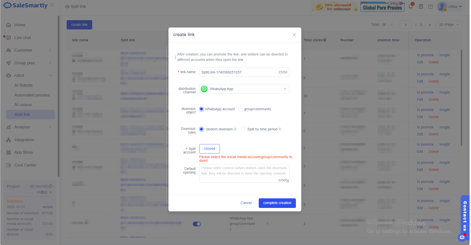 Phương pháp 2: SaleSmartly tạo liên kết chuyển hướng WhatsApp