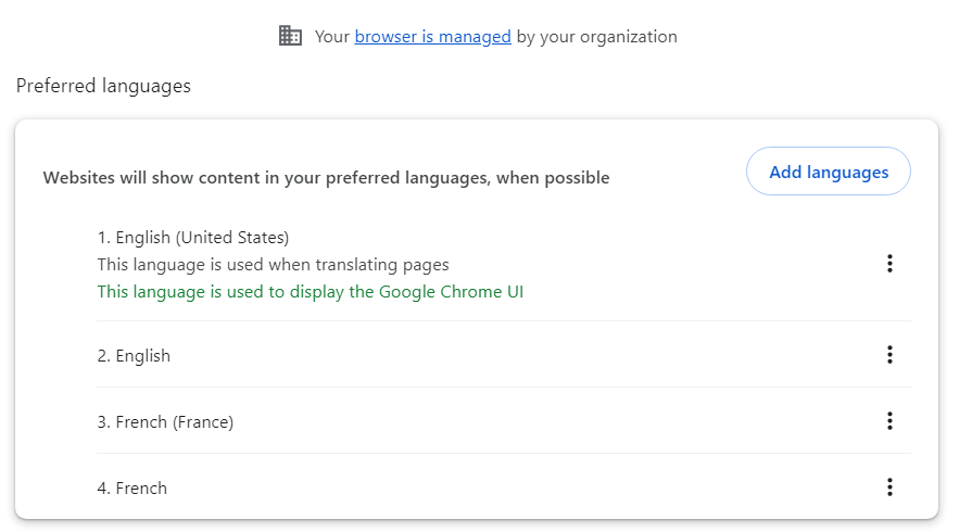 Chrome settings about languages