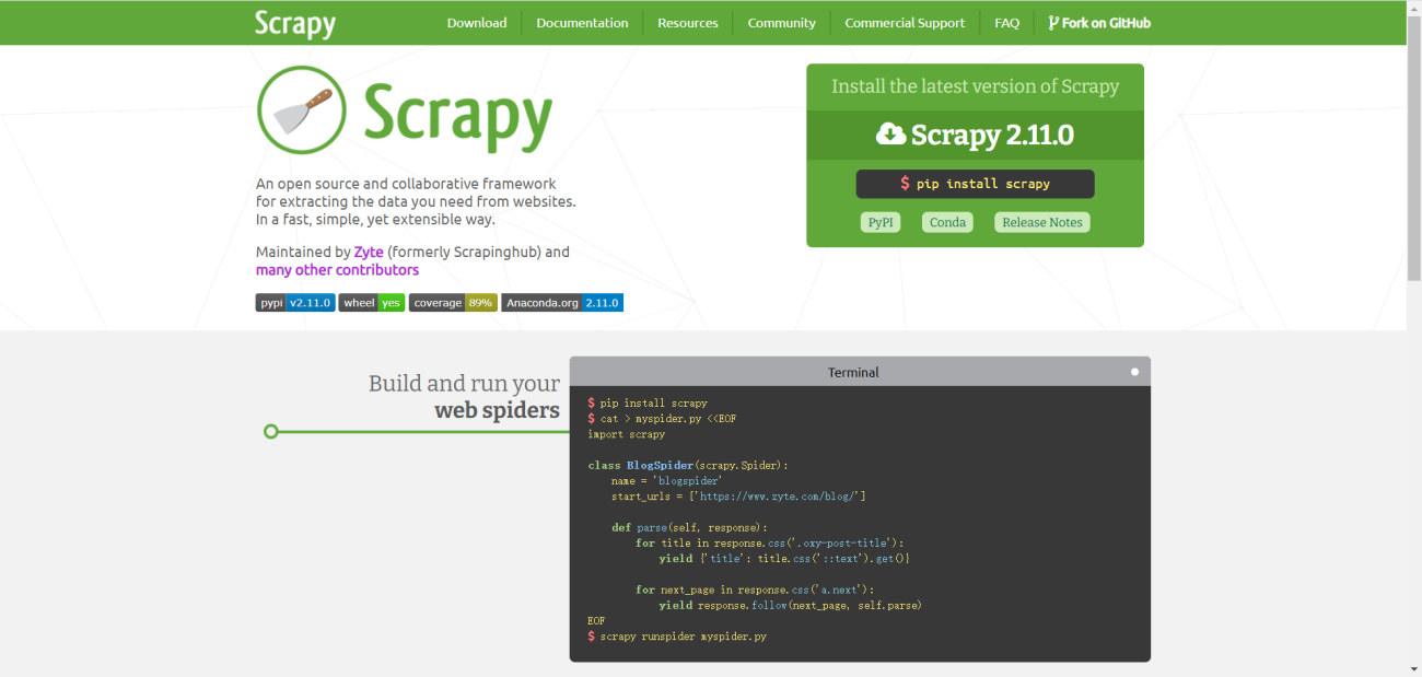 Scrapy official website