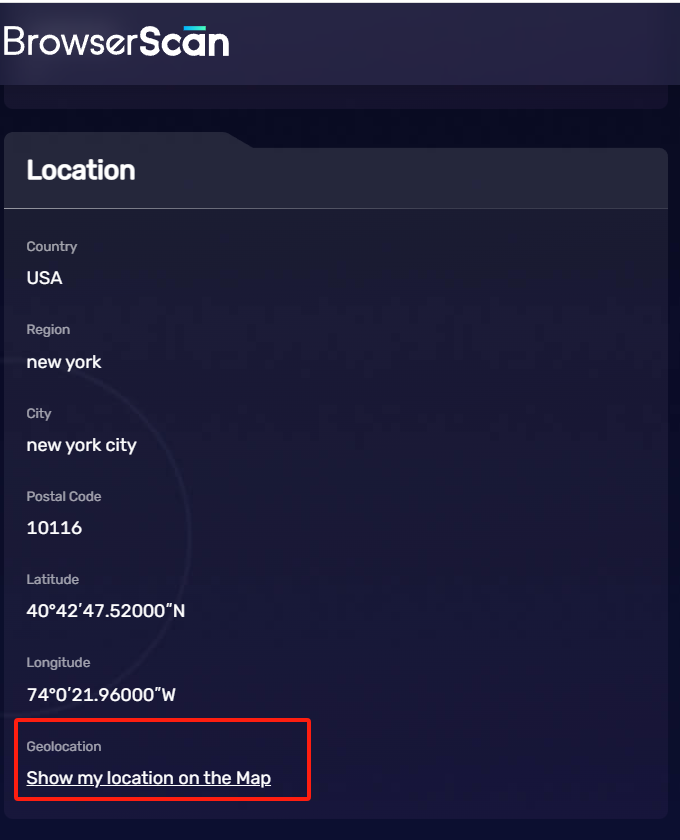 Geolocation of an IP address