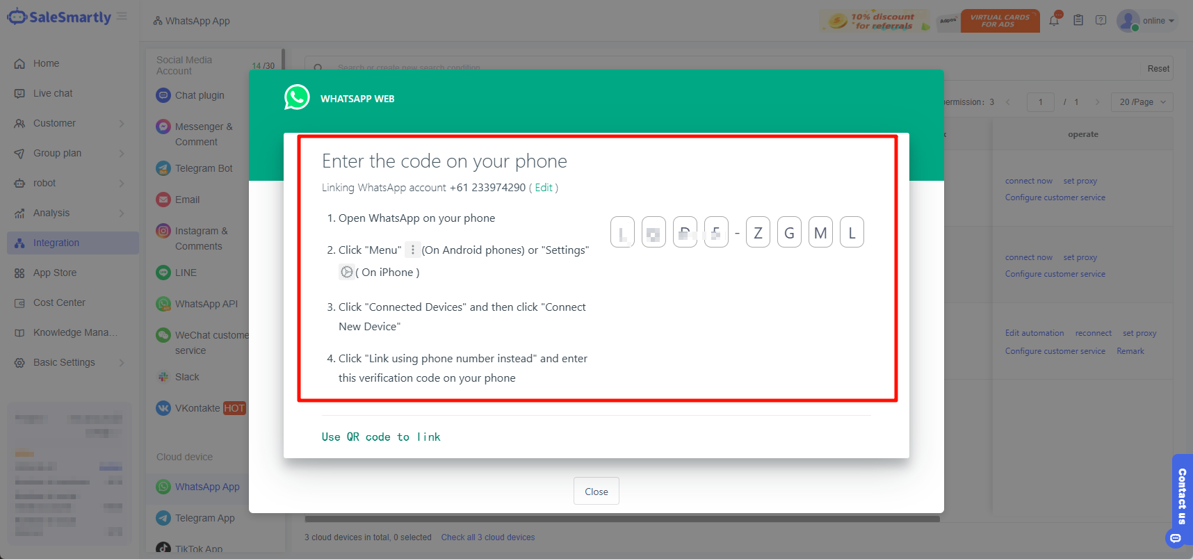 Nhập mã trên điện thoại