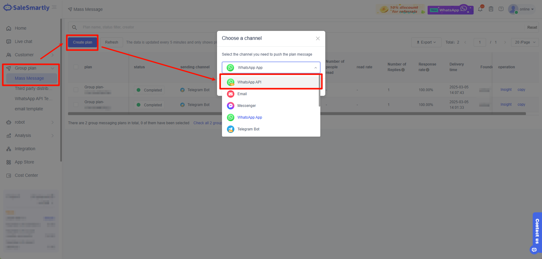 Chọn kênh WhatsApp API