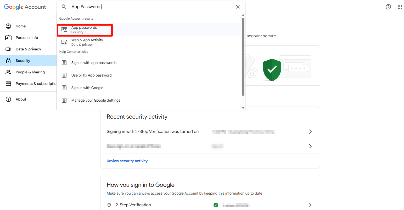 Tìm và chọn Mật khẩu ứng dụng