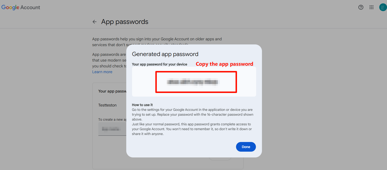 Sao chép mật khẩu ứng dụng