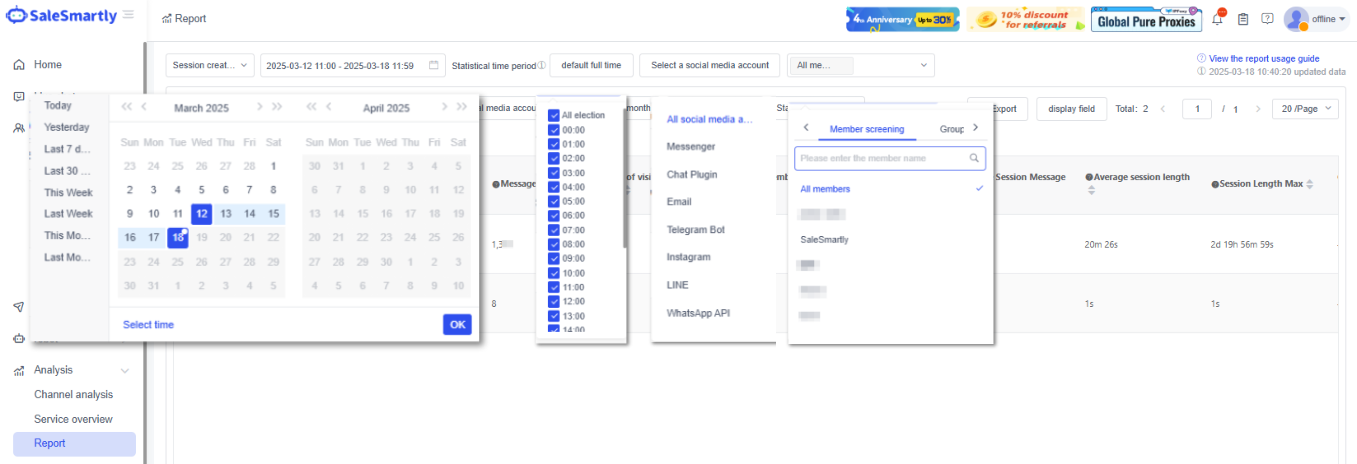Lọc dữ liệu theo ngày, nhân viên hoặc kênh