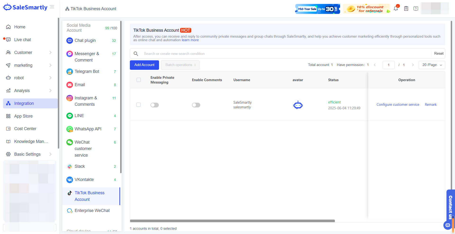 Thông báo tích hợp thành công