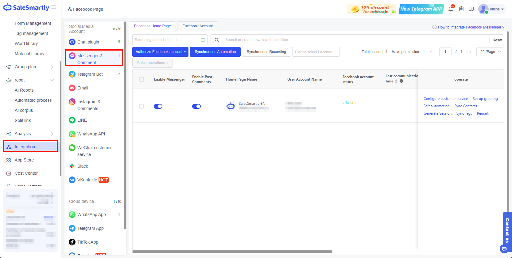 Tích hợp - Messenger & Bình luận