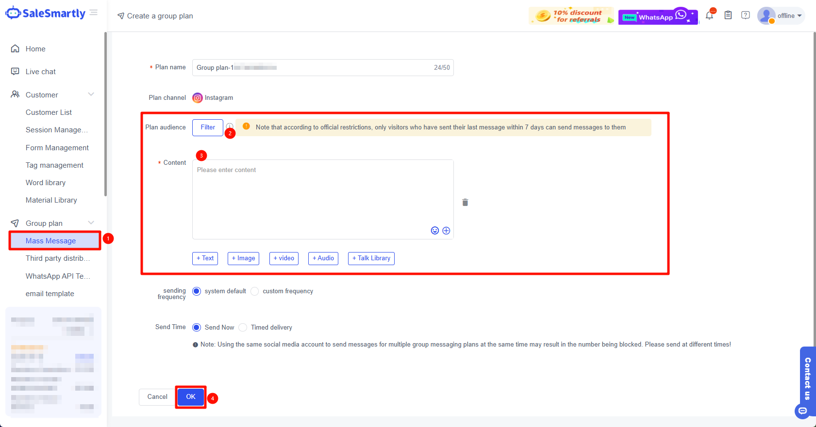 Thiết lập tin nhắn hàng loạt