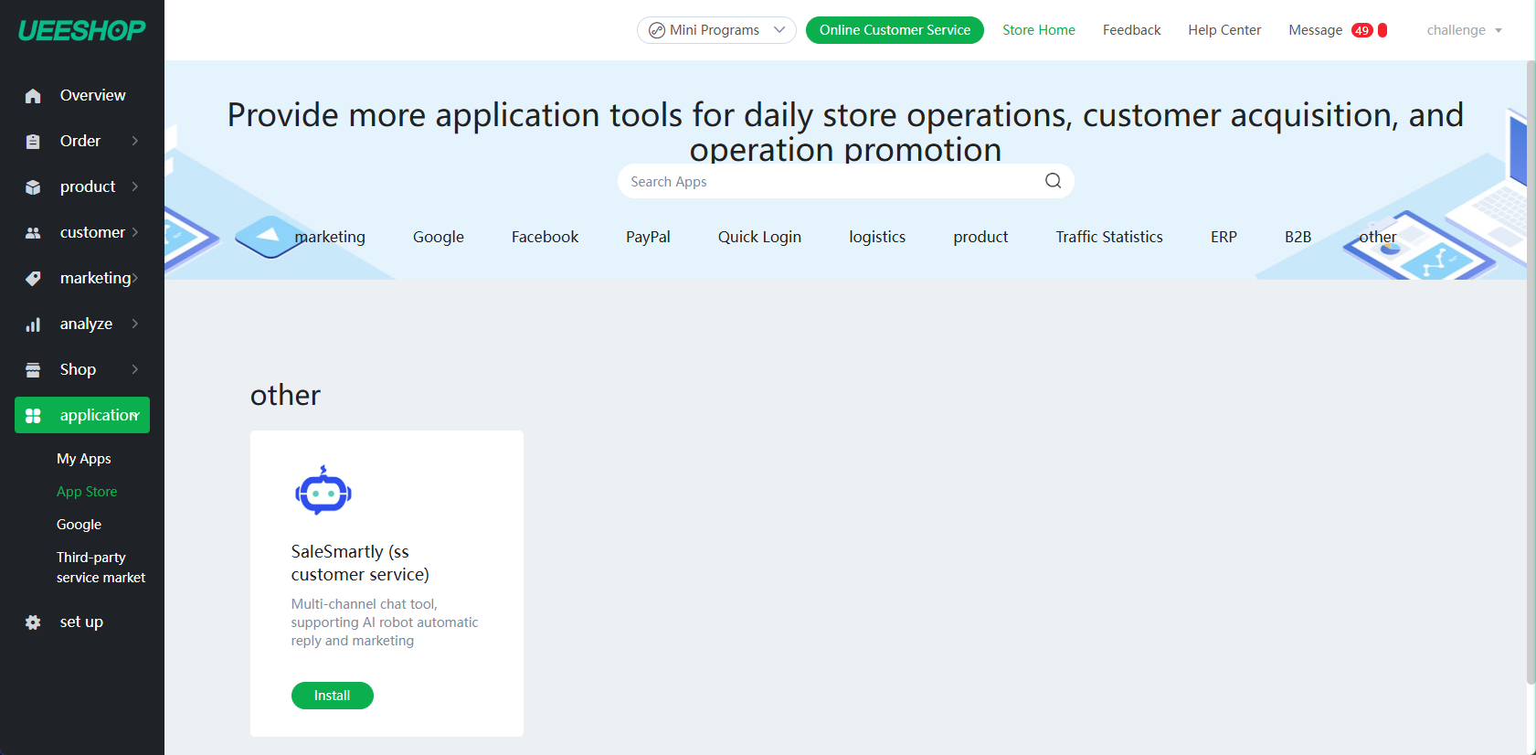 Cài đặt ứng dụng trên UEESHOP