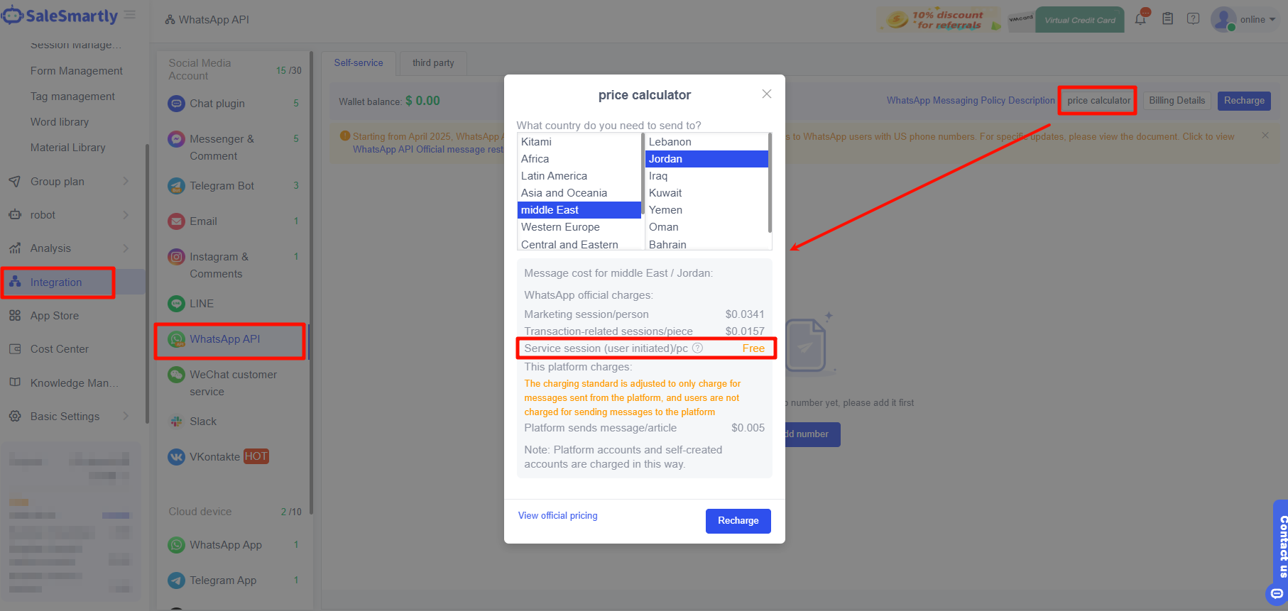 WhatsApp API miễn phí phí dịch vụ