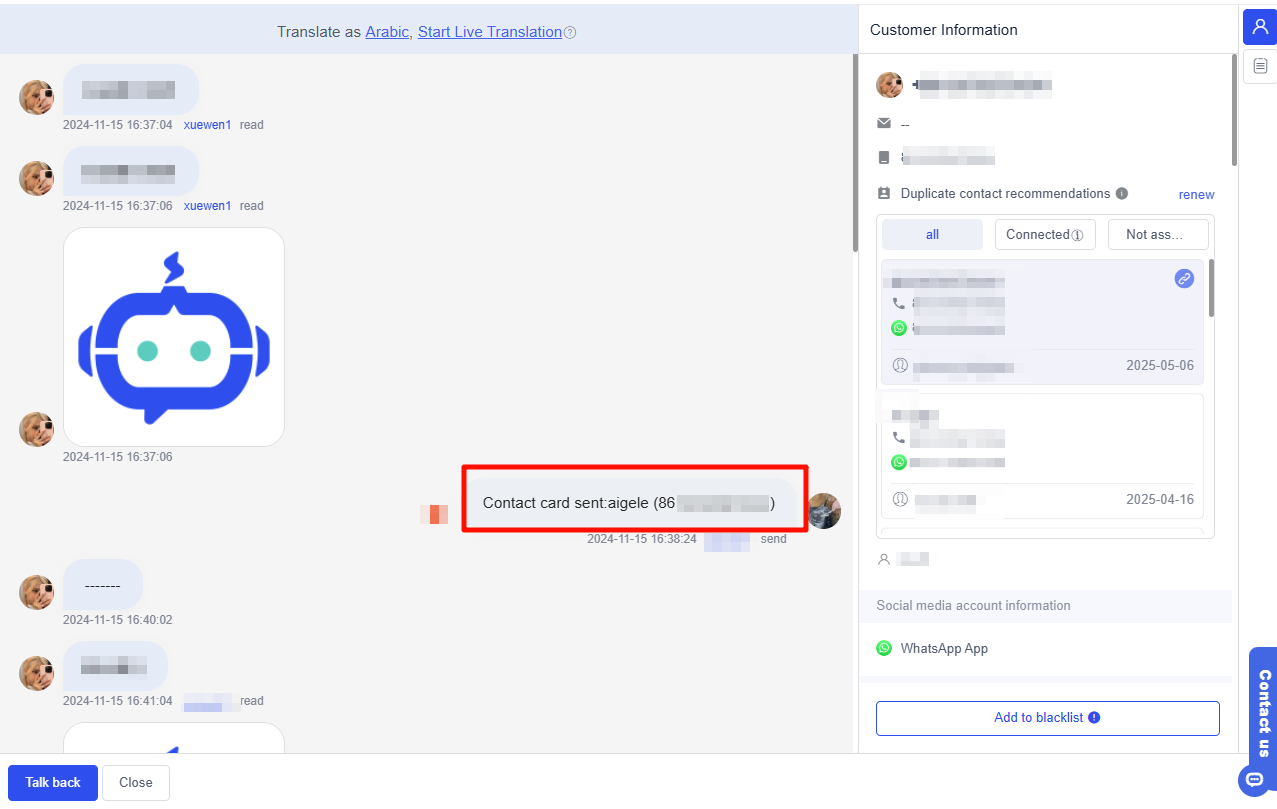 WhatsApp cá nhân hỗ trợ gửi danh thiếp