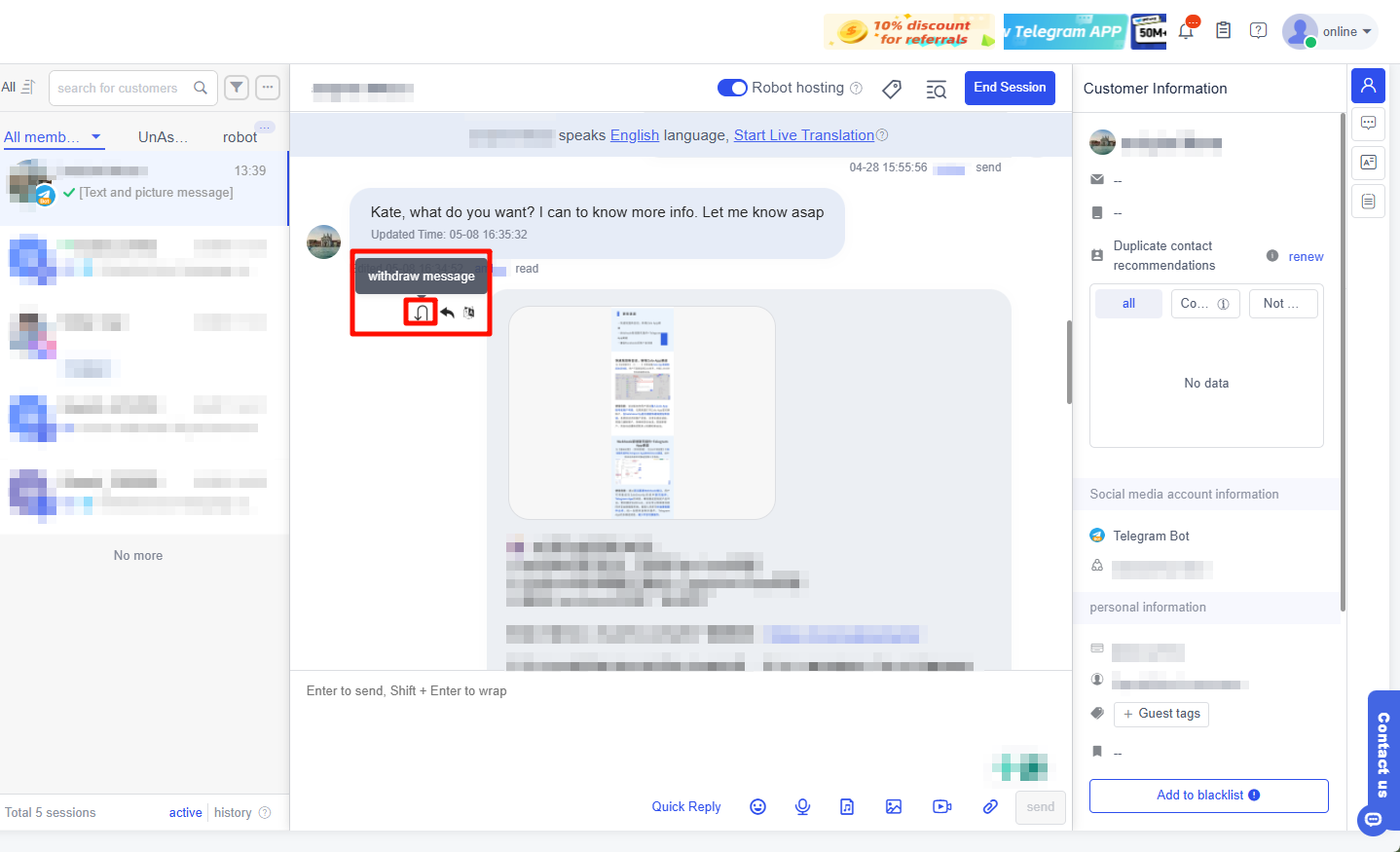 Telegram hỗ trợ thu hồi tin nhắn