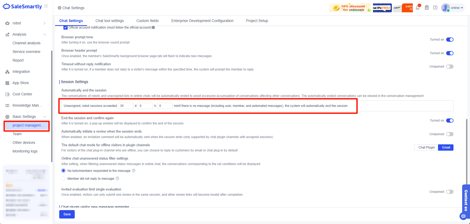 Tự động kết thúc phiên theo phút