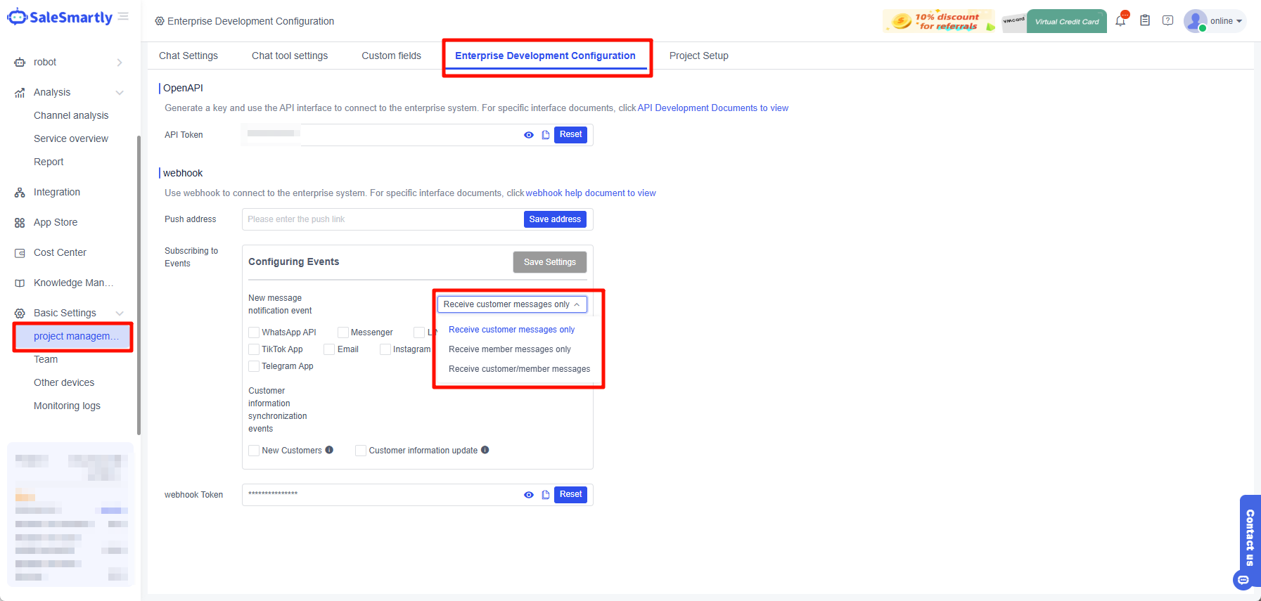 Bộ lọc thông báo Webhook theo loại tin nhắn
