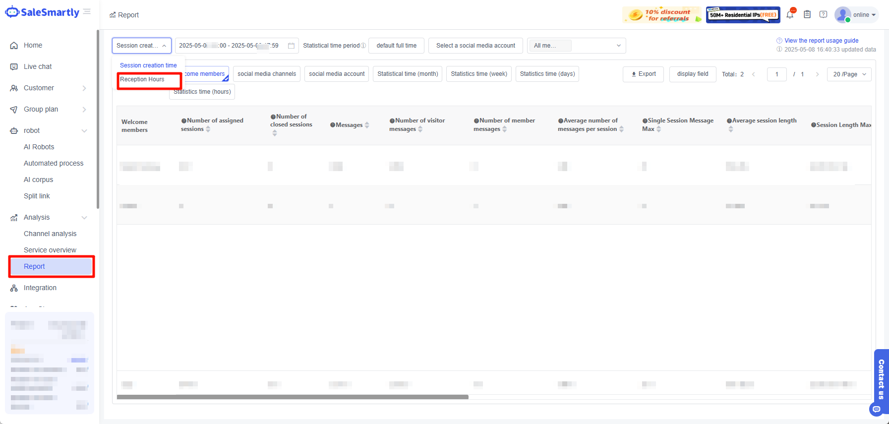 Lọc báo cáo theo thời gian tiếp nhận