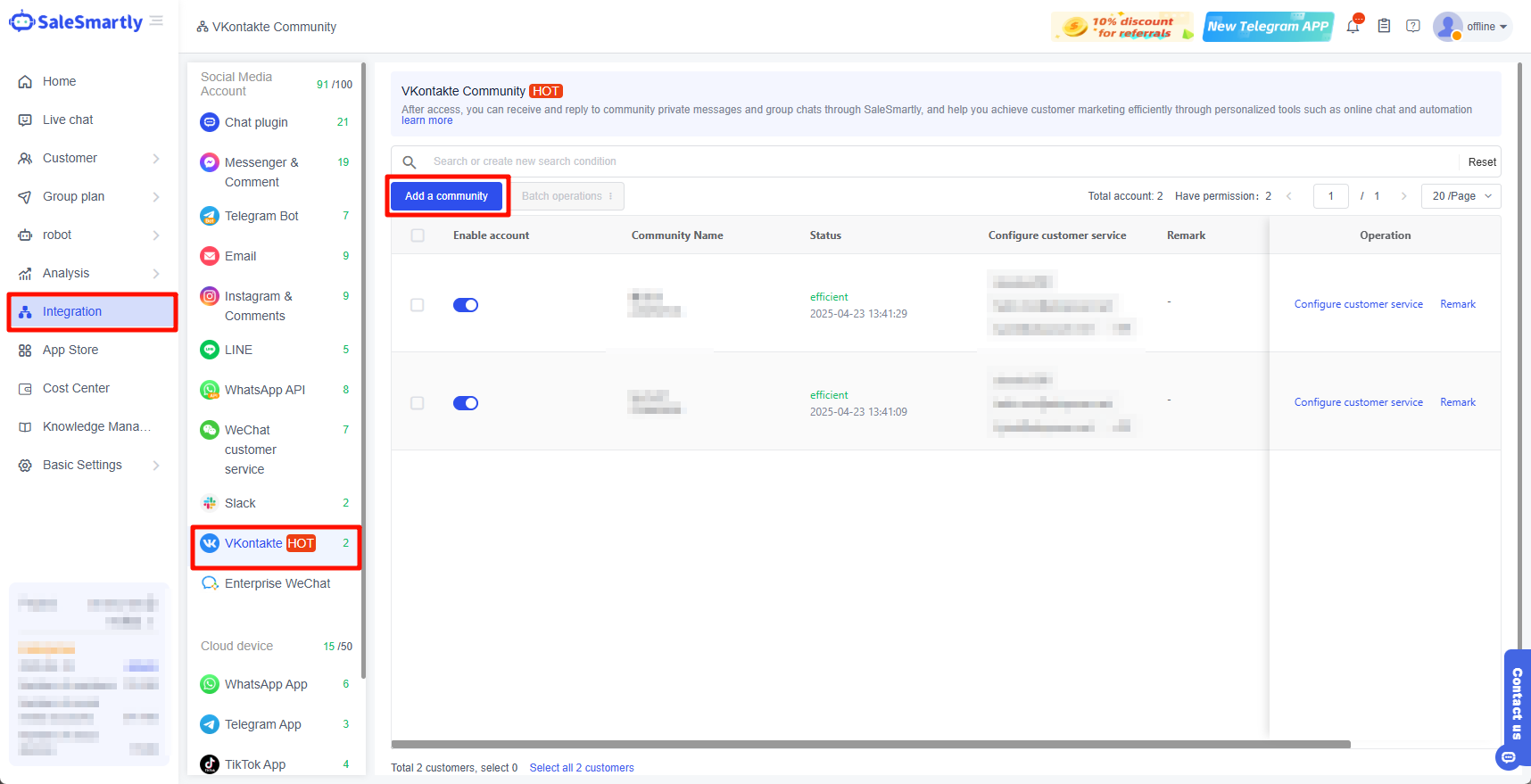 Thêm cộng đồng vào tích hợp SaleSmartly