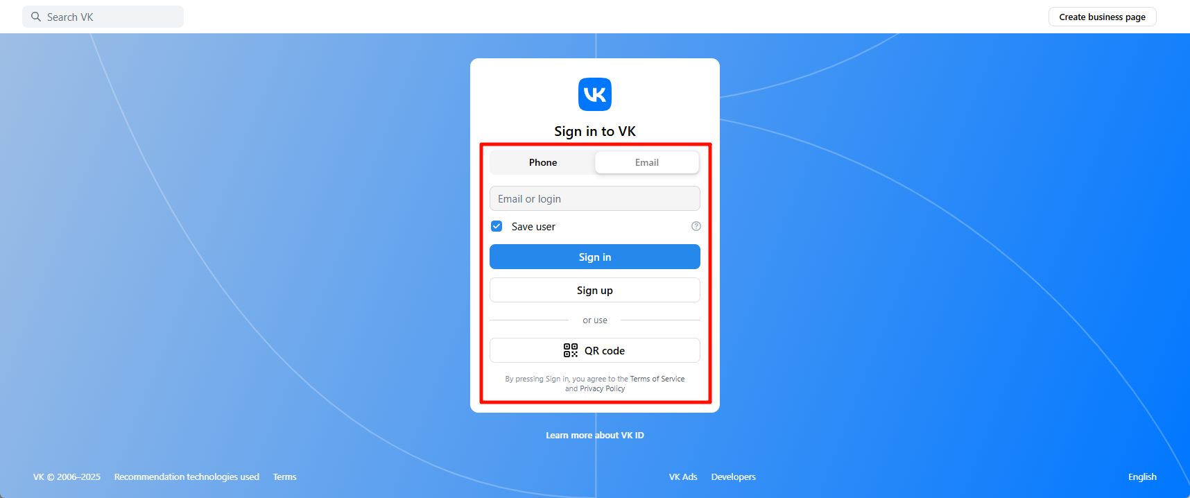 Đăng nhập VKontakte