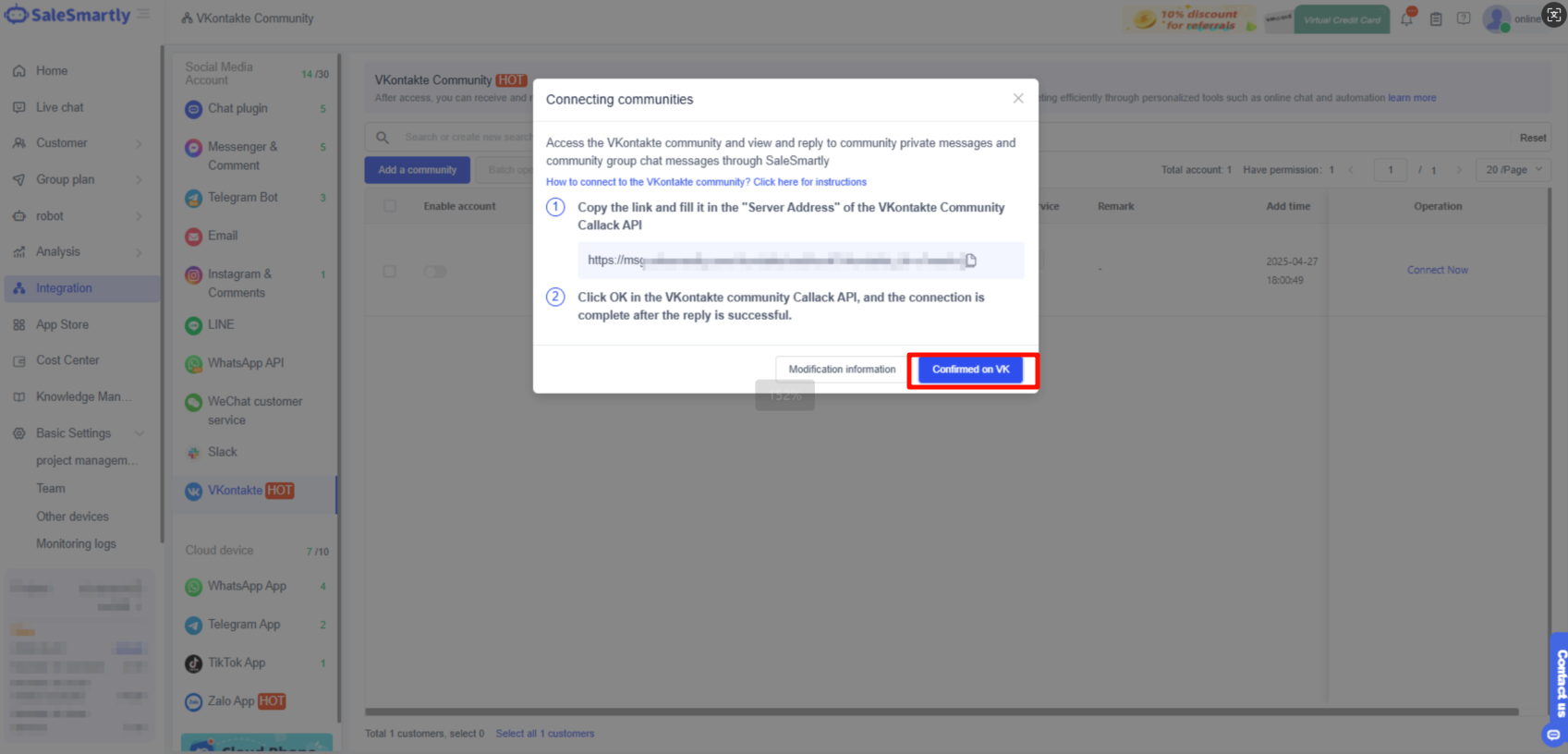 Xác nhận trên VK