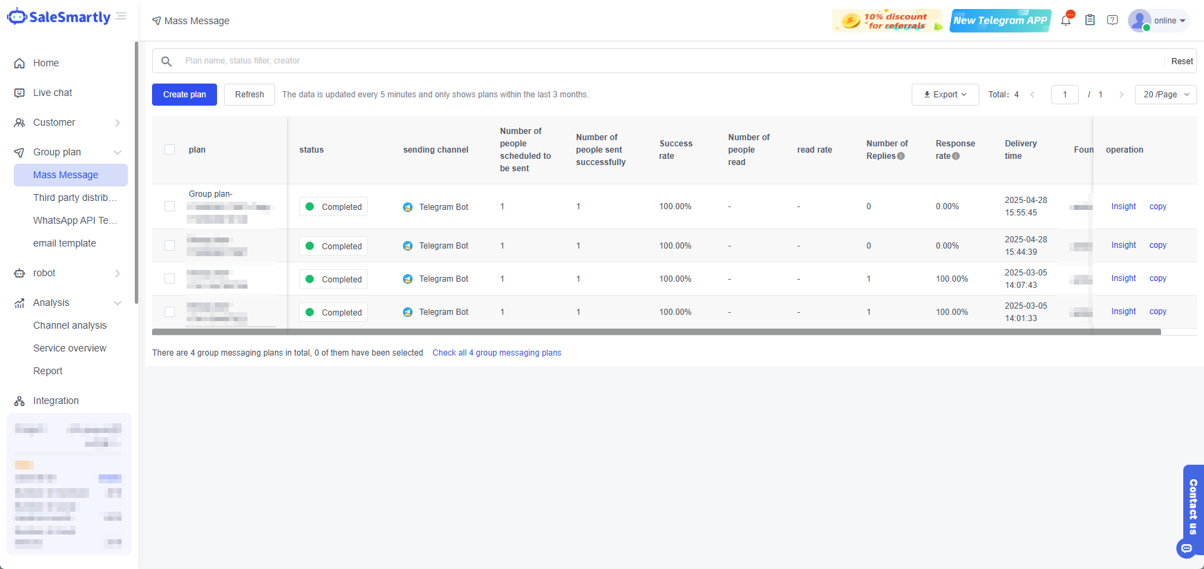 Send bulk messages to customers