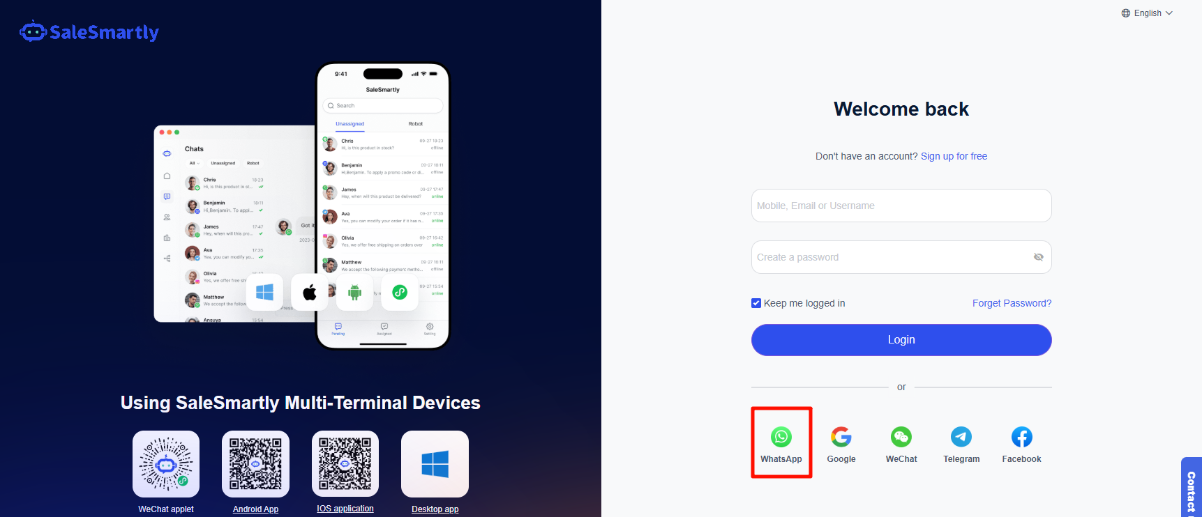 Đăng ký/Đăng nhập bằng WhatsApp