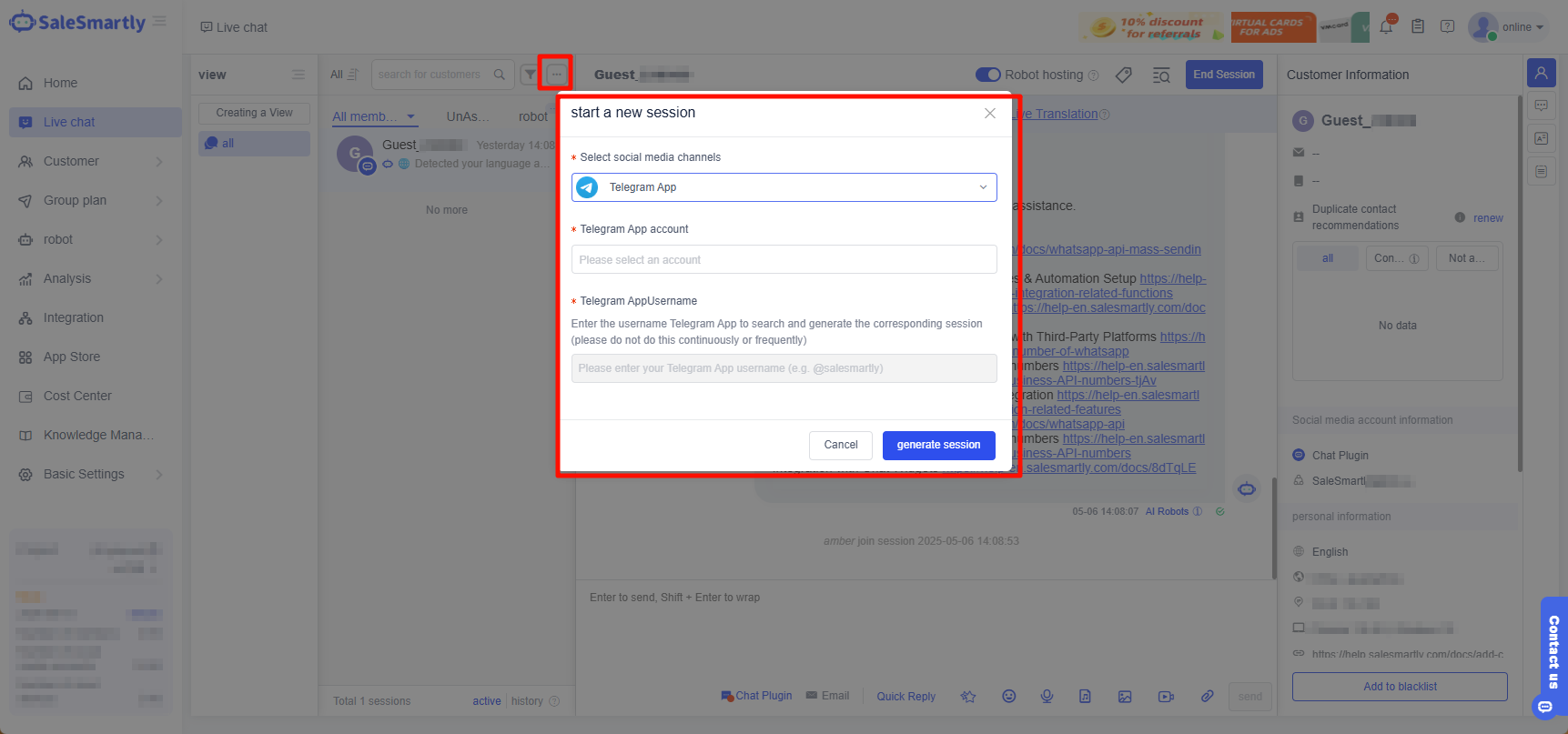 Bắt đầu hội thoại Telegram qua tên người dùng