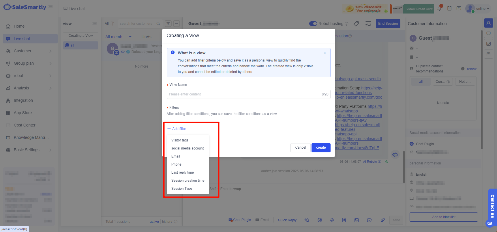 Bộ lọc mới cho khung xem khách hàng