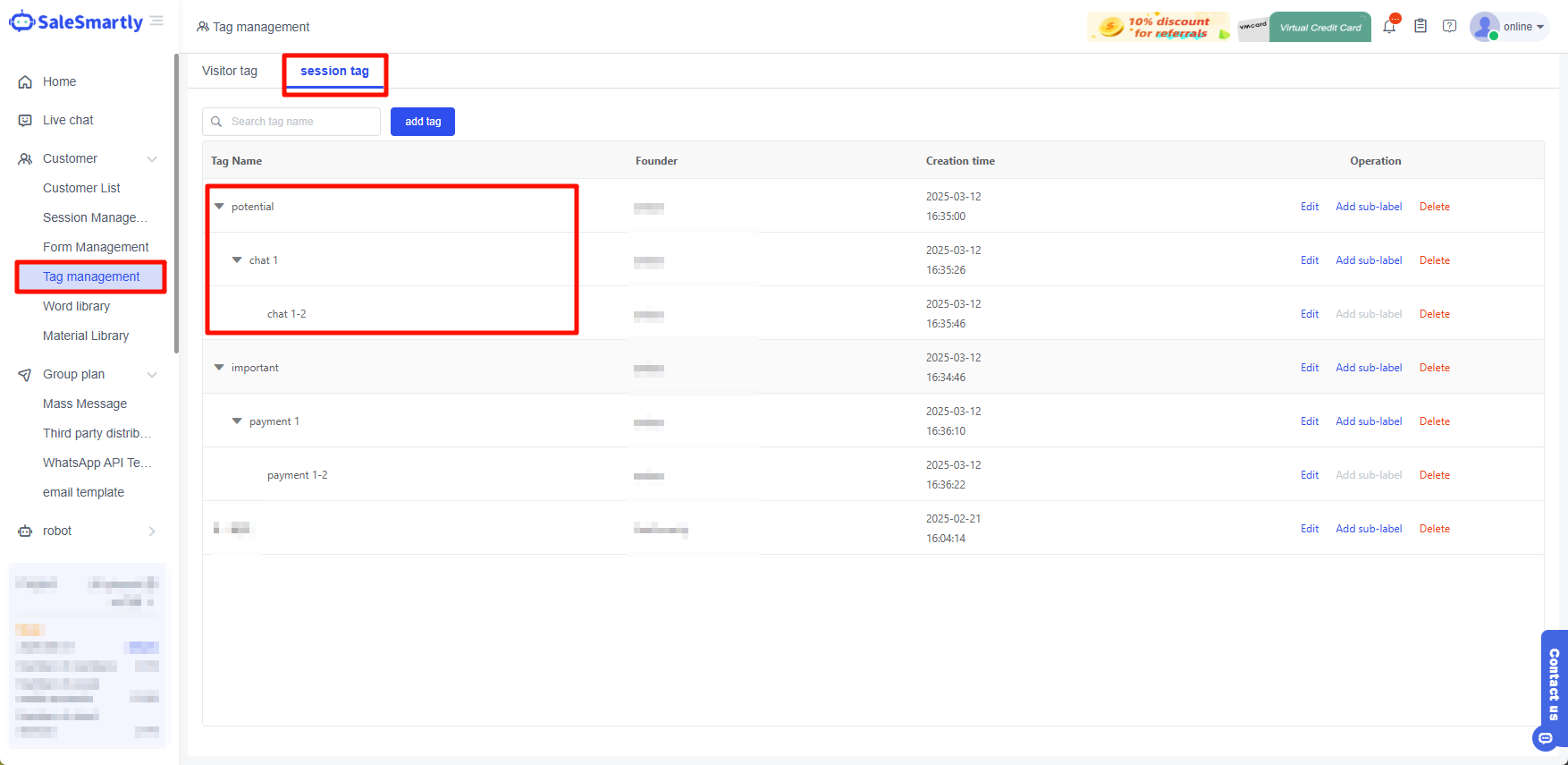 Giao diện quản lý nhãn