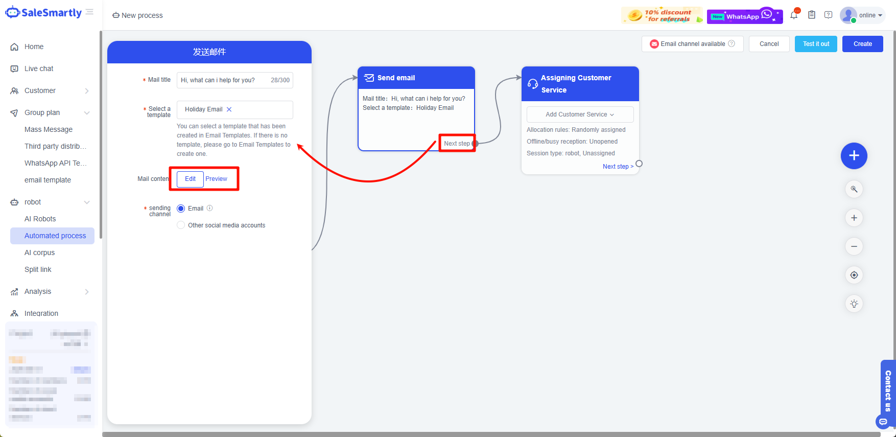 Chỉnh sửa mẫu email trong quy trình