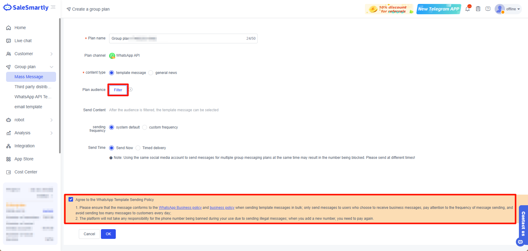 Cài đặt gửi hàng loạt