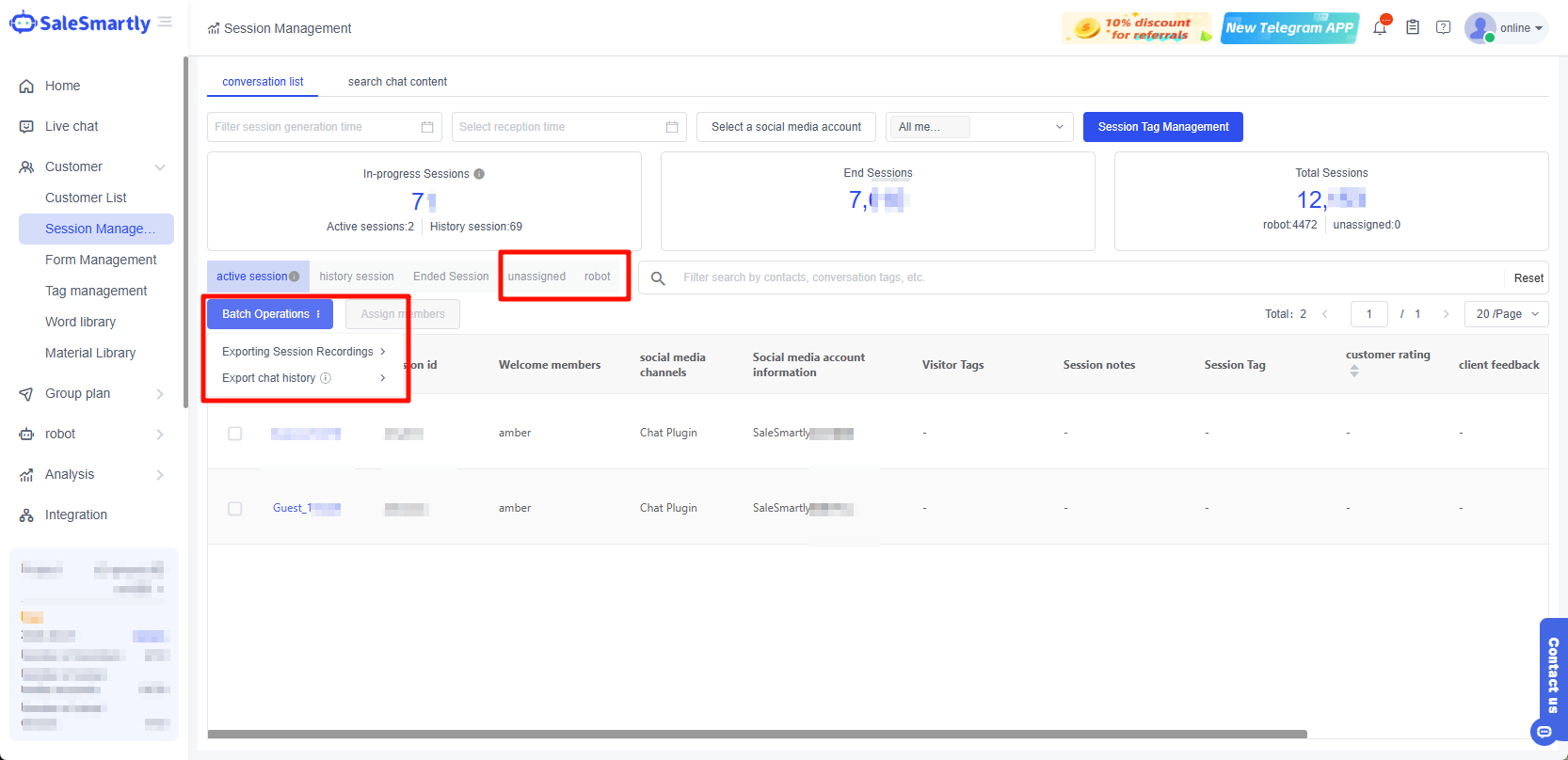 Export Unassigned/Bot Sessions
