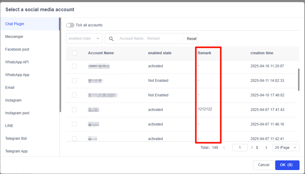 Add Notes When Associating Social Media Account Components