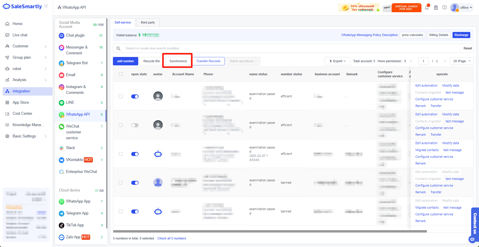 Đồng bộ Waba/số điện thoại mới nhất đã đăng ký trên NxCloud