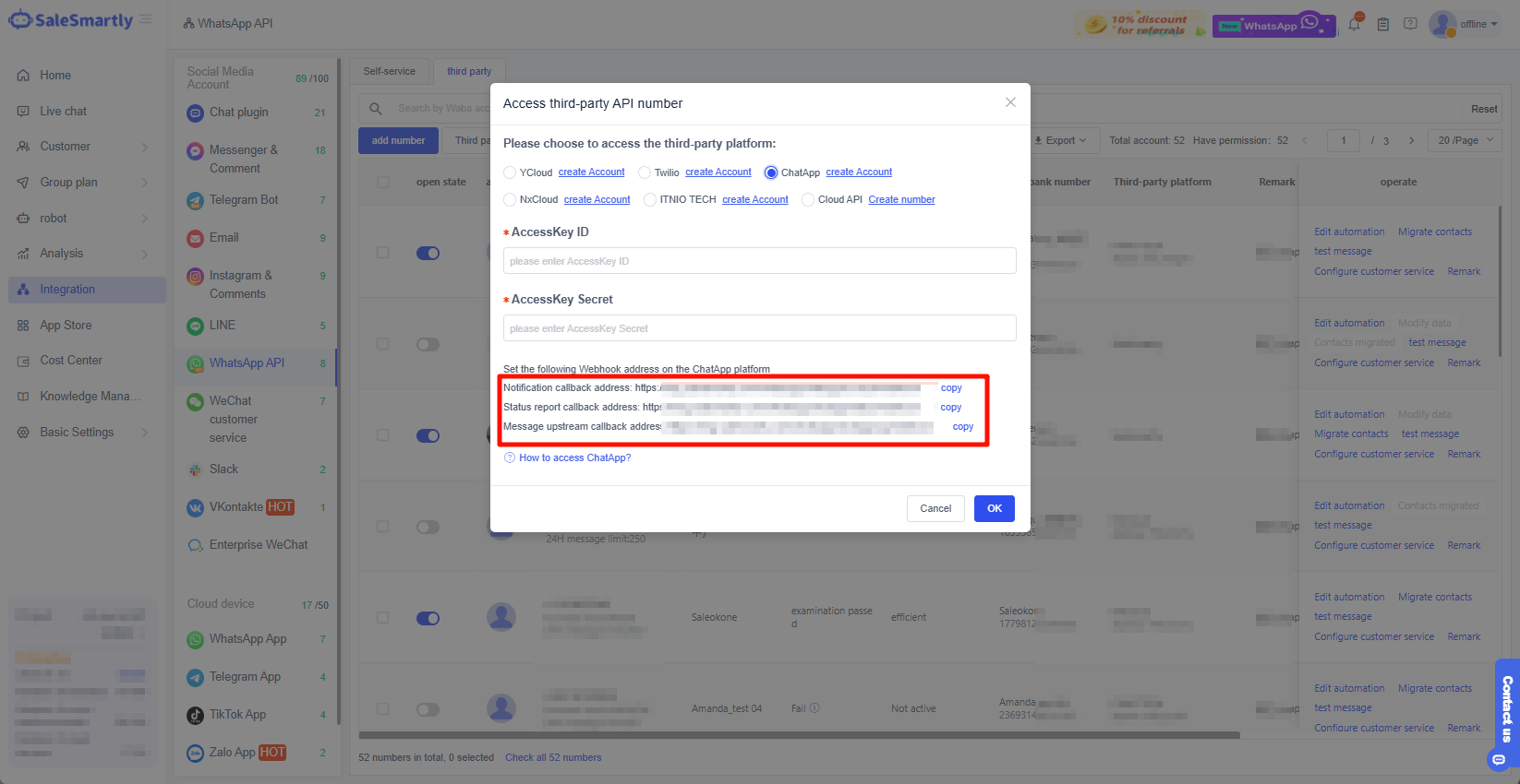 Điền địa chỉ callback