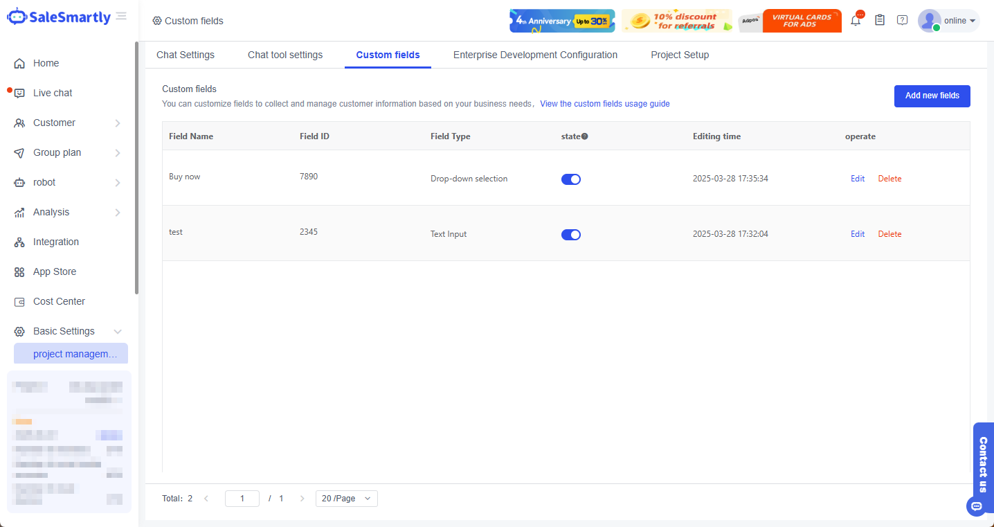 Thêm trường tùy chỉnh