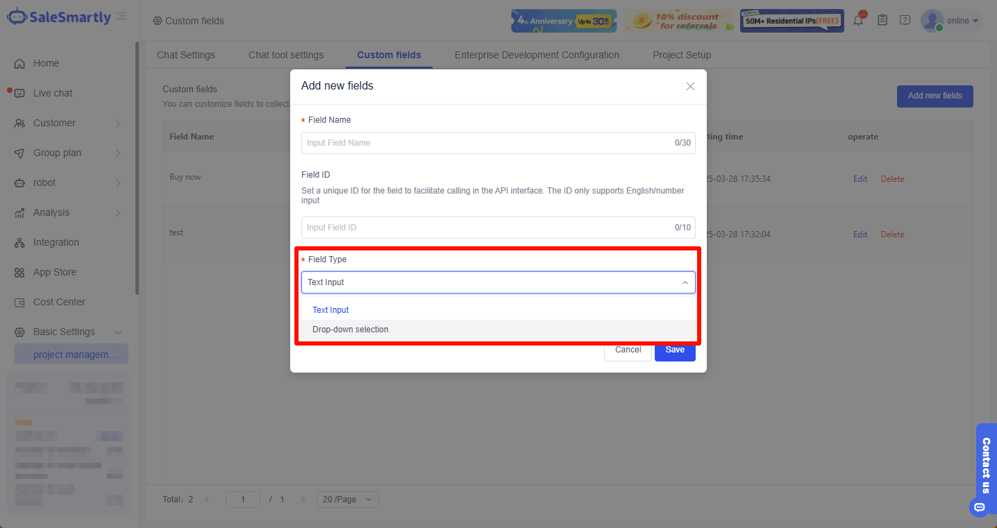 Loại trường tùy chỉnh