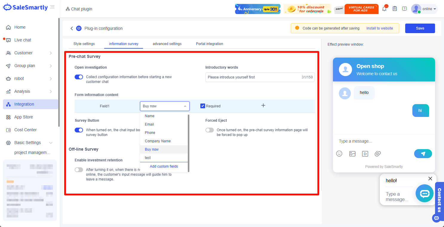Cấu hình trường trong plugin