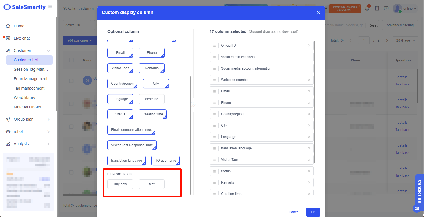 Tùy chỉnh cột hiển thị