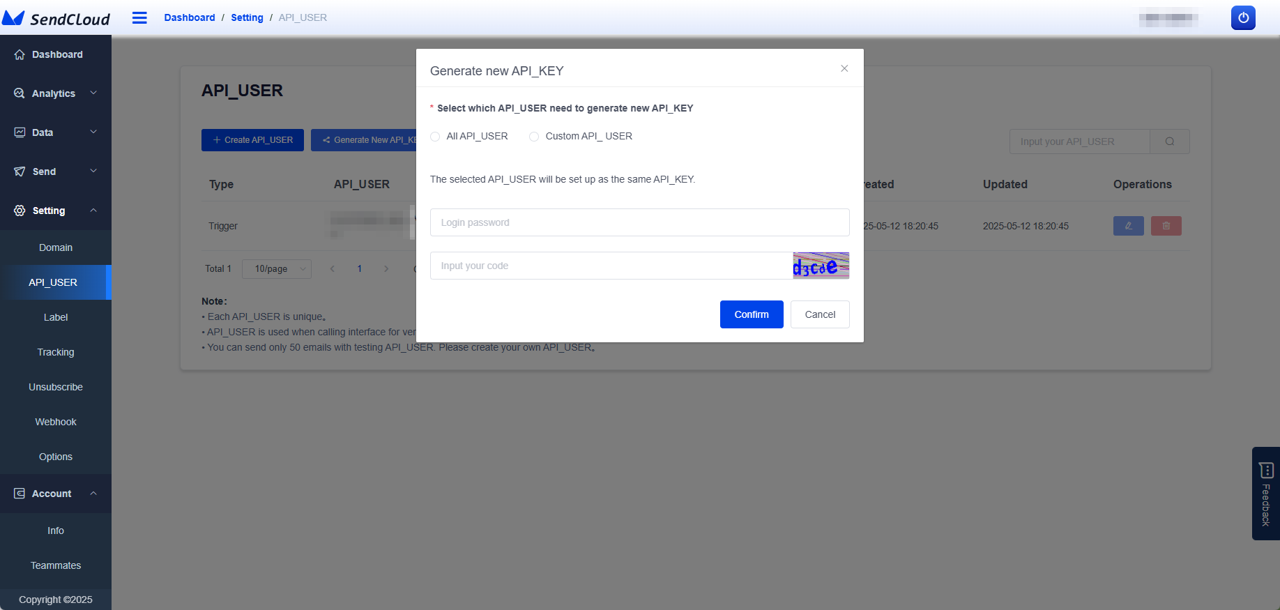 Nút Generate New API_KEY
