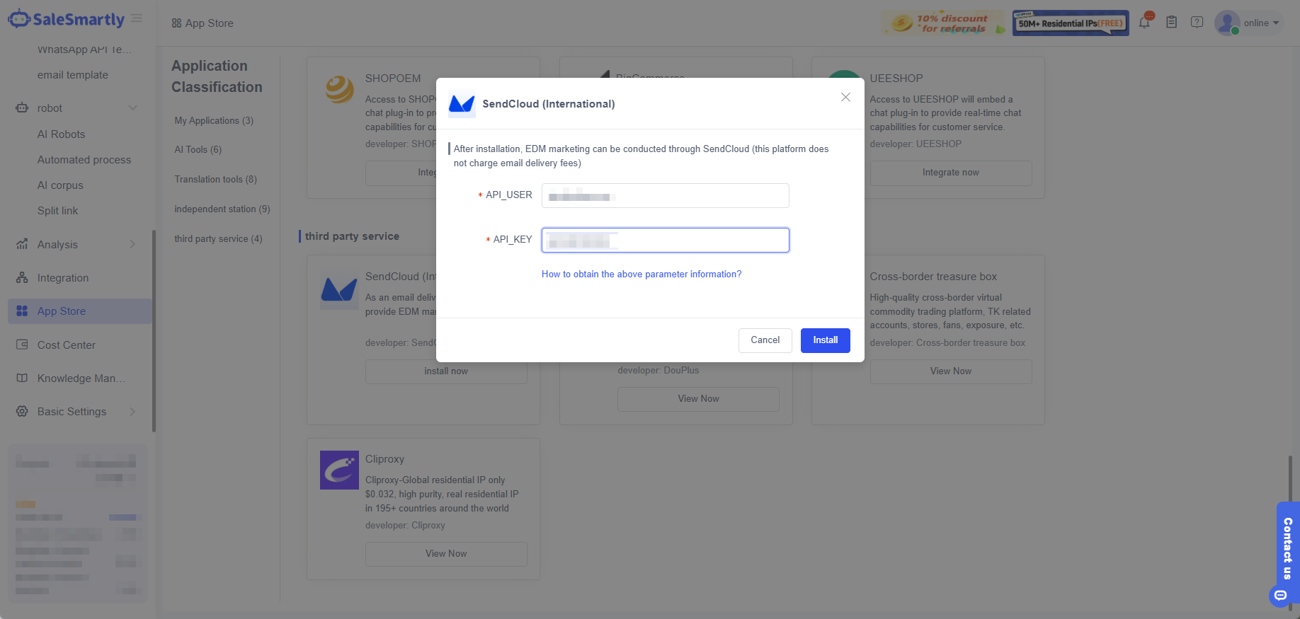 Điền thông tin API_USER và API_KEY