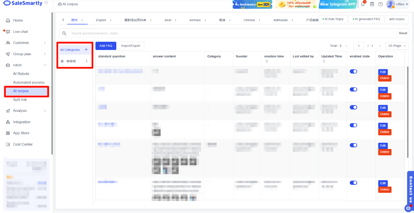 Thiết lập danh mục