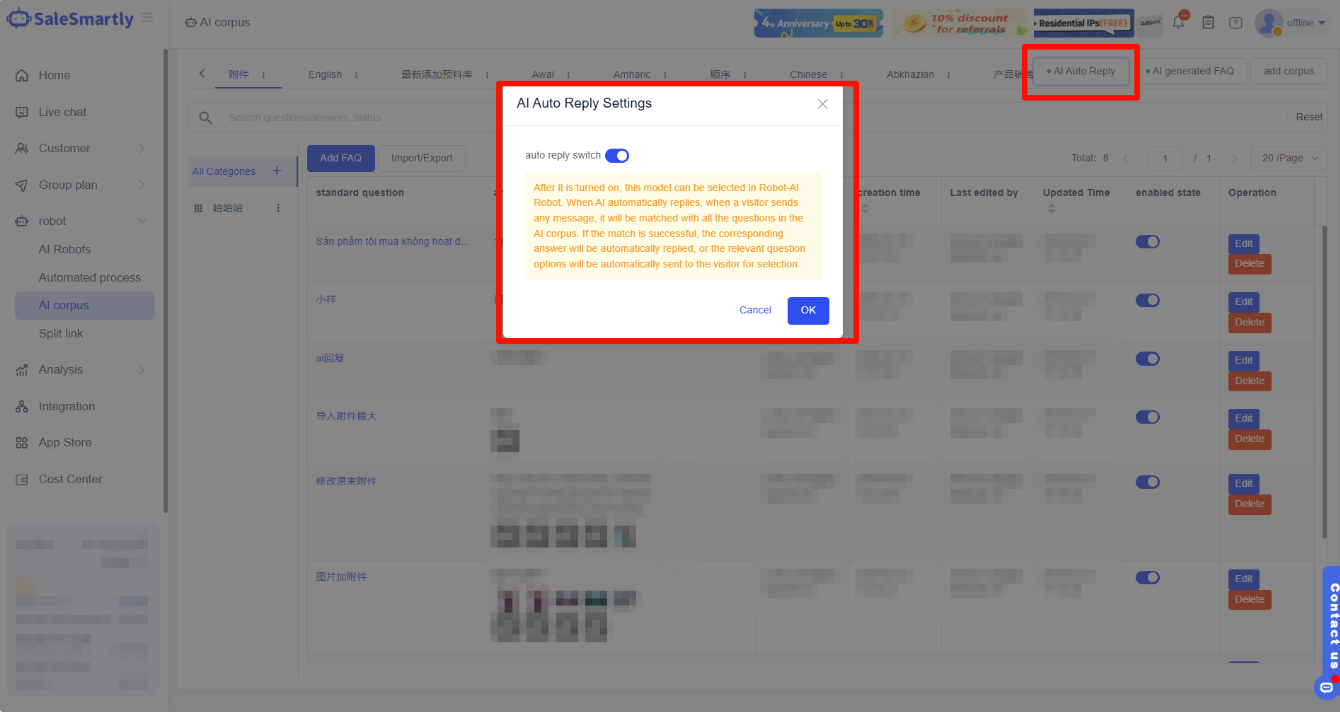 Cài đặt trả lời tự động