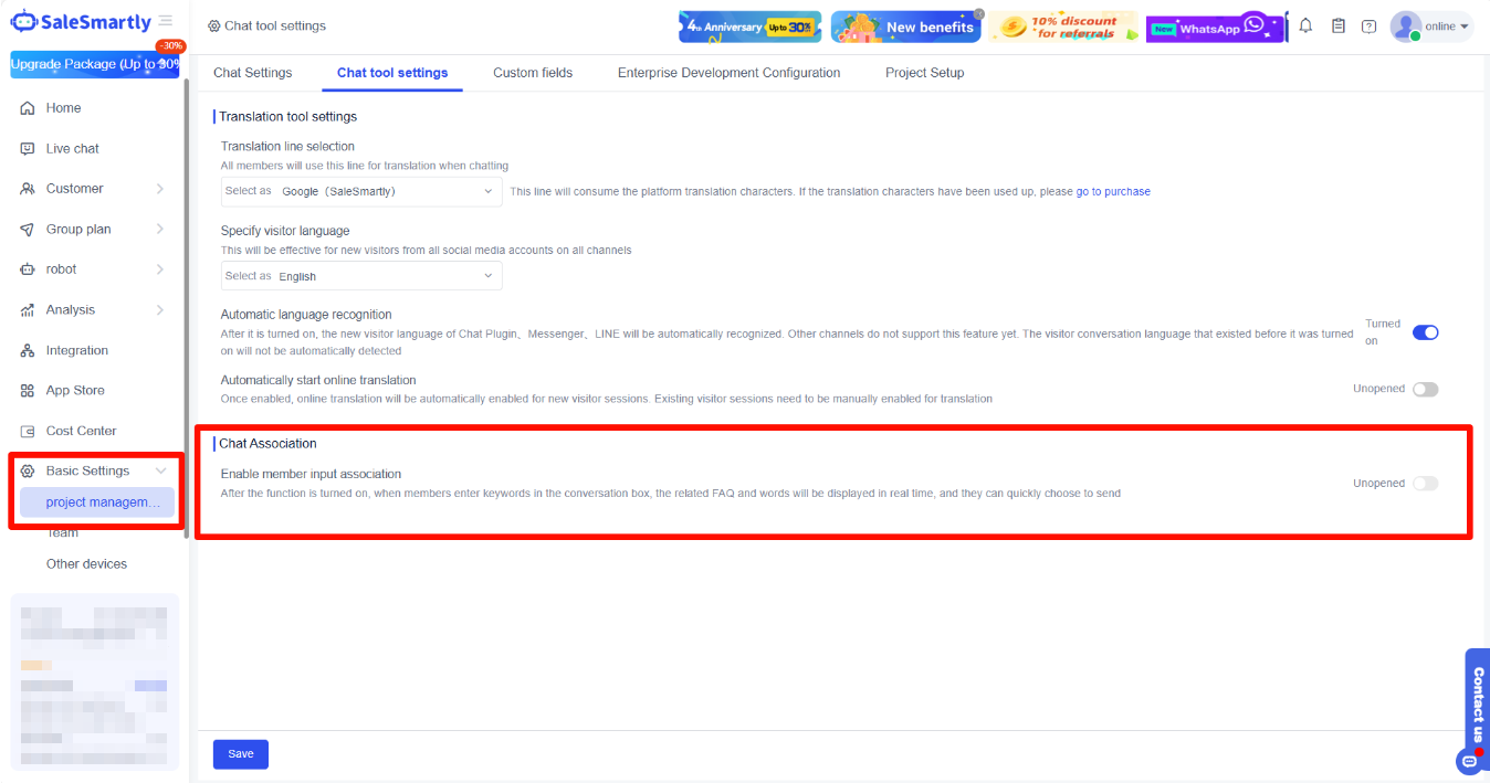 Bật liên kết chat