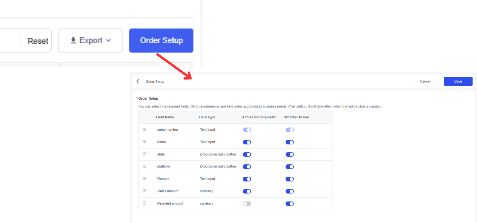 Order setting